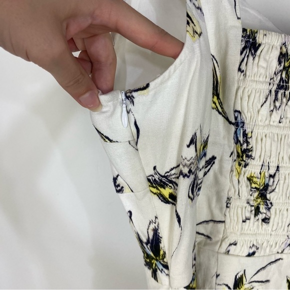 Tanya Taylor Alyna Floral Linen Blend Midi Dress Sweetheart Neckline White - Picture 6 of 9